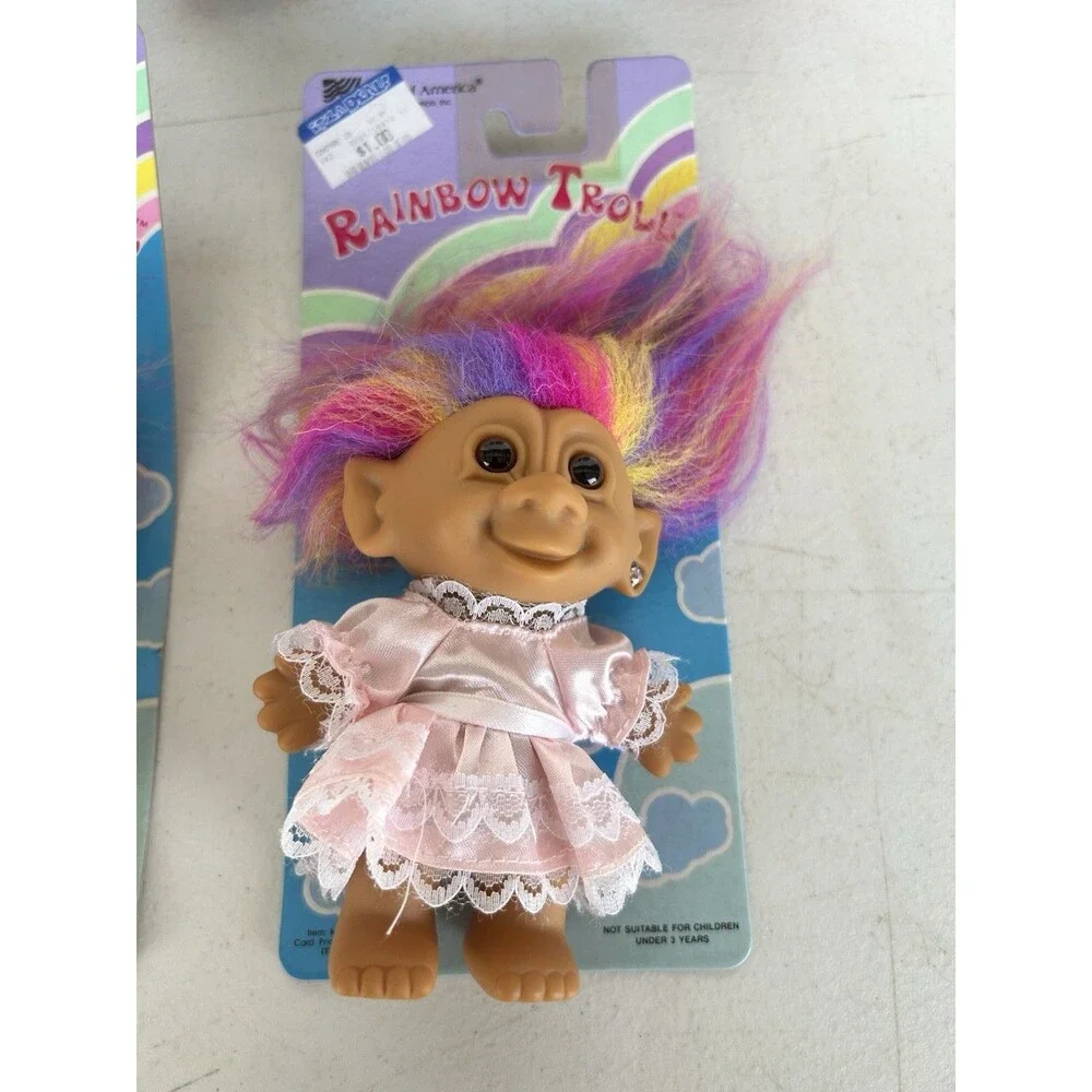 Lot of 5 Vintage 1990s Bright of America Rainbow Troll Dolls NOS Carded